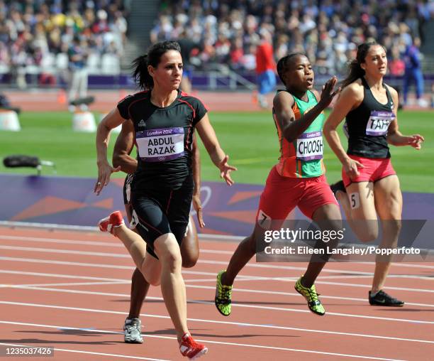 Dana Abdul Razak representing Iraq competing in preliminary heat 1 of the women's 100 metres during day 7 of the 2012 Summer Olympics at the Olympic...