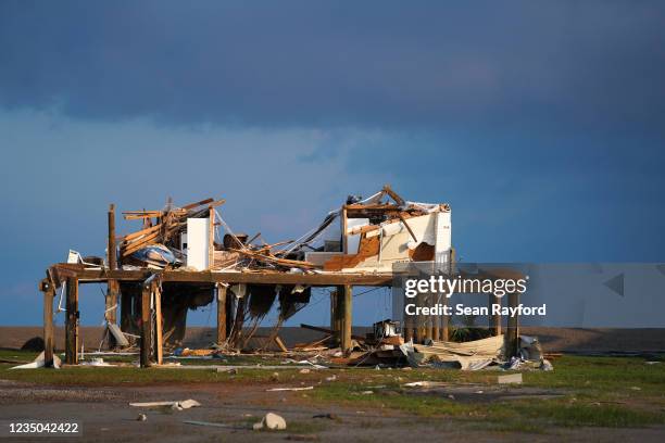 The remnants of a destroyed home are seen in the wake of Hurricane Ida on September 3, 2021 in Grand Isle, Louisiana. Ida made landfall as a Category...