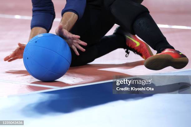 John Kusku of Team United States competes in the Goalball Men's Bronze Medal match against Team Lithuania on day 10 of the Tokyo 2020 Paralympic...