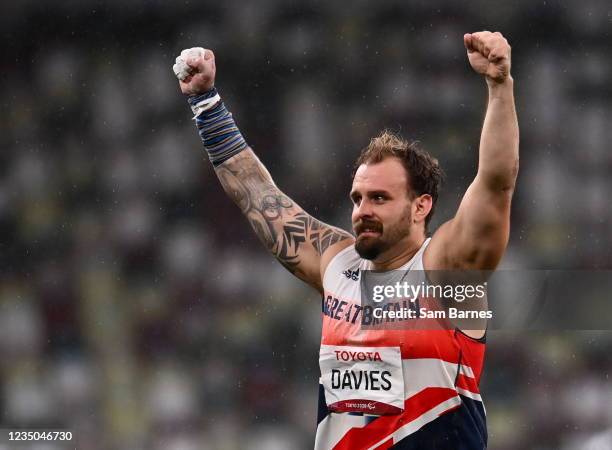 Tokyo , Japan - 4 September 2021; Aled Davies of Great Britain celebrates winning the Men's F63 Shot Put Final at the Olympic Stadium on day eleven...