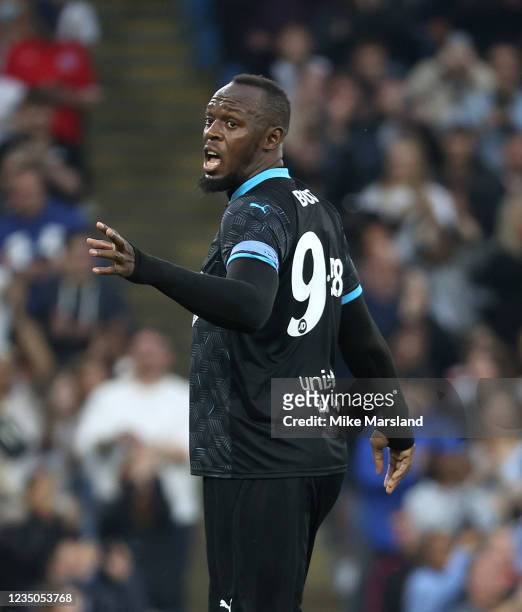 Usain Bolt during Soccer Aid for Unicef 2021 at Etihad Stadium on September 4, 2021 in Manchester, England.