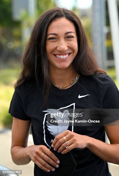 Christen Press announced as Angel City FC's first player is welcomed at a press conference at Albion Riverside Park on September 4, 2021 in Los...
