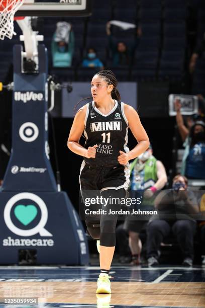 Natalie Achonwa of the Minnesota Lynx runs down the court during the game against the Washington Mystics on September 4, 2021 at Target Center in...