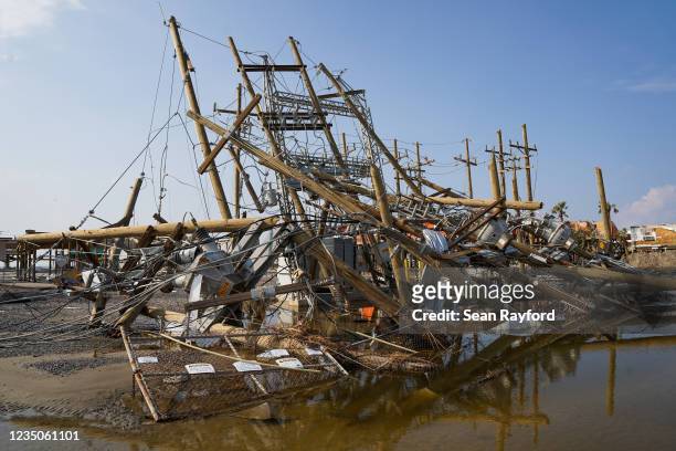 An electrical substation stands in the wake of Hurricane Ida on September 4, 2021 in Grand Isle, Louisiana. Ida made landfall as a Category 4...