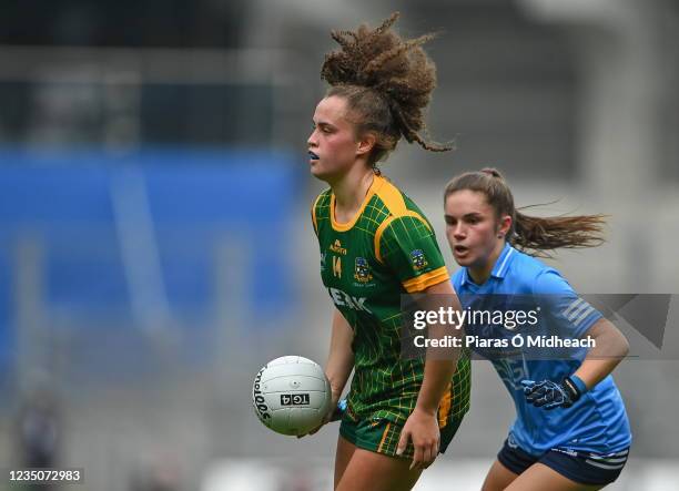 Dublin , Ireland - 5 September 2021; Emma Duggan of Meath in action against Kate Sullivan of Dublin during the TG4 All-Ireland Ladies Senior Football...