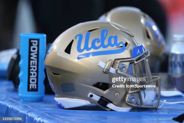 Bruins helmet during the college football game between the LSU Tigers and the UCLA Bruins on September 04 at the Rose Bowl in Pasadena, CA.