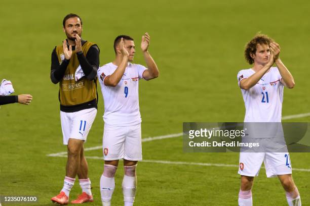 Martin Dolezal of Czech Republic, Tomas Holes of Czech Republic and Alex Kral of Czech Republic looks dejected after the 2022 FIFA World Cup...