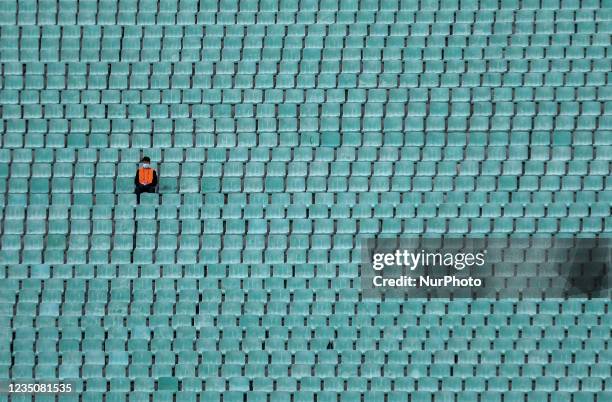 Steward with mask during Group C 2022 FIFA World Cup Qualifier between Bulgaria and Lithuania at Vasil Levski stadium in Sofia, Bulgaria on 05...