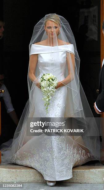 Princess Charlene of Monaco arrives for her religious wedding with Prince Albert II of Monaco at the Prince's Palace on July 2, 2011 in Monaco. AFP...