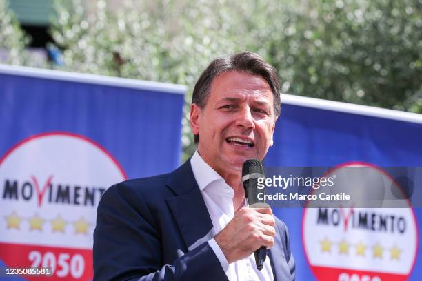 The politician Giuseppe Conte, president of the 5 Star Movement, during a political meeting for the elections of the mayor of the city of Naples.