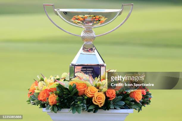 The FedEx Cup trophy on the 18th green during the 4th and final round of the TOUR Championship on September 05, 2021 at the East Lake Club in...