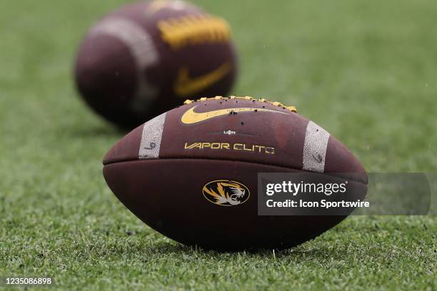 General view of a football before a college football game between the Central Michigan Chippewas and Missouri Tigers on Sep 4, 2021 at Memorial...