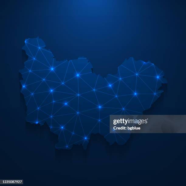 bourgogne-franche-comte map network - bright mesh on dark blue background - dijon stock illustrations