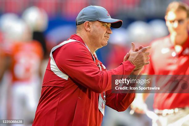 Alabama assistant coach Bill O'Brien prior to the start of the Chick-fil-A Kick-Off Game between the Miami Hurricanes and the Alabama Crimson Tide on...