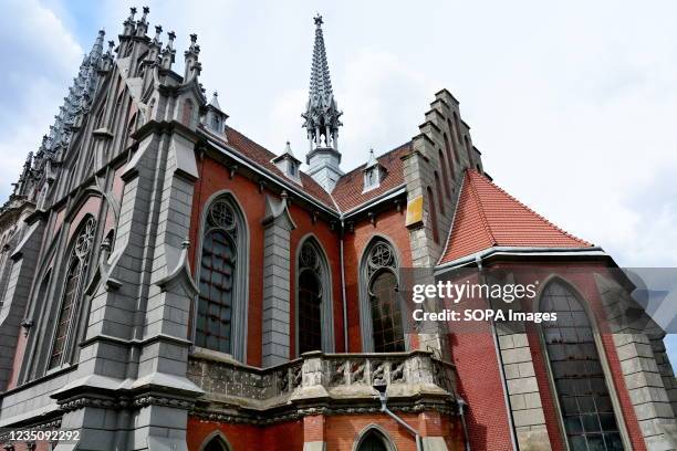 View of the St. Nicholas Roman Catholic Church after the fire that broke out on September 3, 2021. Roman Catholic Cathedral of St. Nicholas in Kyiv,...