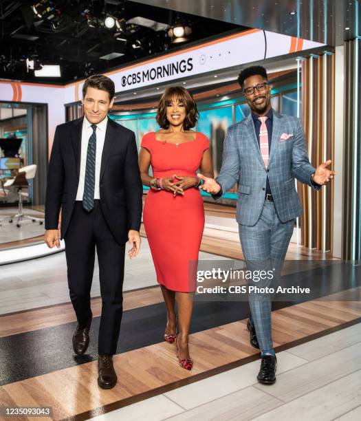 Mornings Co-Hosts from L to R: Tony Dokoupil, Gayle King, and Nate Burleson.