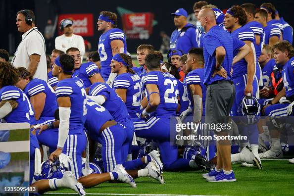 Byu Football Roster The BYU Cougars team huddles on the field in support of BYU defensive ...
