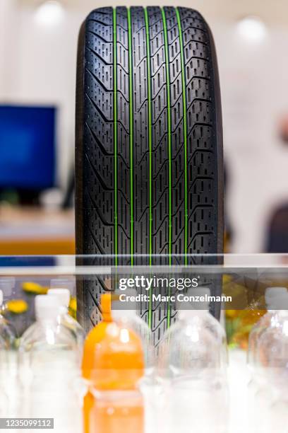Conti GreenConcept tire is seen at Messe Muenchen on September 7, 2021 in Munich, Germany. Continental give an outlook on how tires are becoming more...