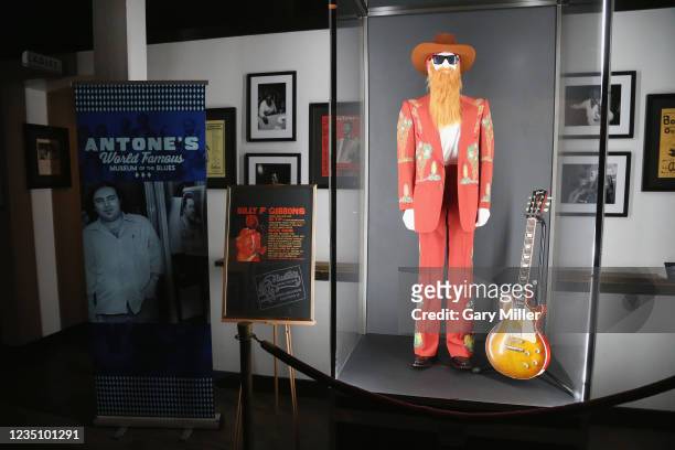 Billy Gibbons long lost Nudie Suit which was recovered by him on an episode of Pawn Stars and then donated to the Antone's Blues Museum is displayed...