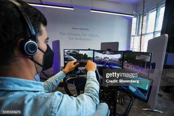 Vay teledriver operates a remote-controlled vehicle from the companys offices in Berlin, Germany, on Tuesday, Aug. 24, 2021. Vay, which has been...