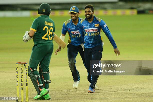 Maheesh Theekshana of Sri Lanka during the 3rd ODI match between Sri Lanka and South Africa at R. Premadasa Stadium on September 07, 2021 in Colombo,...