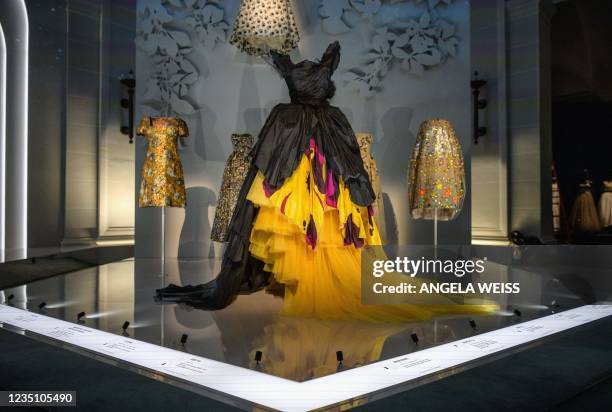 Creations by French fashion designer Christian Dior are on display at the Christian Dior: Designer of Dreams exhibition at the Brooklyn Museum in New...