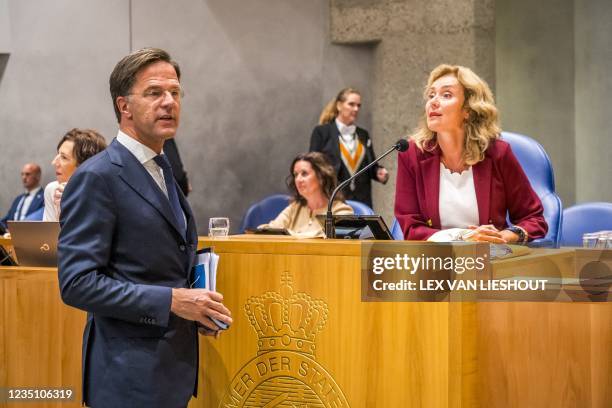 Dutch Prime Minister Mark Rutte and the President of the House of Representatives Vera Bergkamp attend the first session of questions after the...