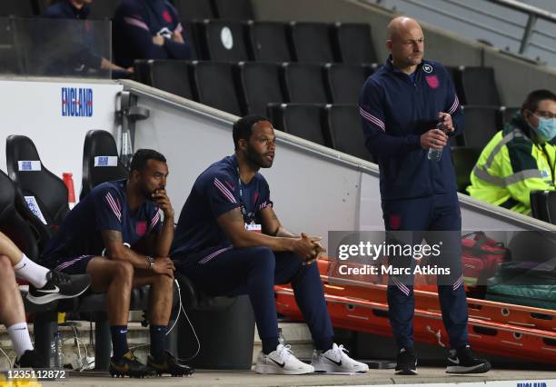 England U21 Head Coach Lee Carsley with assistants Joleon Lescott and Ashley Cole during the UEFA Under 21 Qualifier between England U21 and Kosovo...