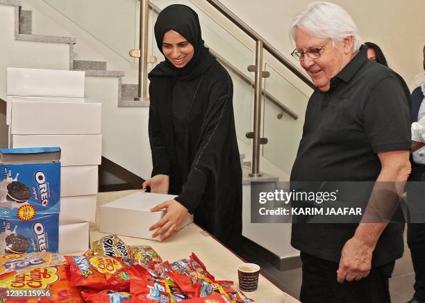 Qatars assistant Foreign Minister Lolwah al-Khater and UN Special Envoy for Yemen Martin Griffiths visit a Qatar's 2022 FIFA World Cup residence in...