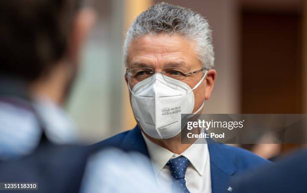 Robert Koch Institute President Lothar Wieler arrives at a press conference about Germany's ongoing vaccination campaign during the novel coronavirus...