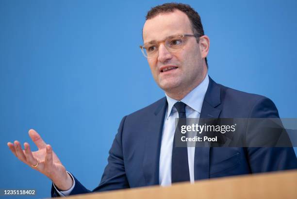 German Health Minister Jens Spahn speaks to the media about Germany's ongoing vaccination campaign during the novel coronavirus pandemic on September...