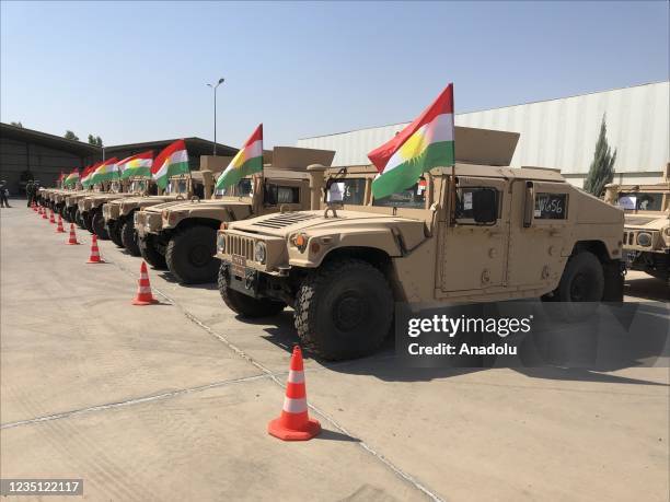 View of military vehicles as US-led anti-Daesh/ISIS coalition provides 150 vehicles to the Peshmerga forces of Iraq's Kurdish Regional Government in...