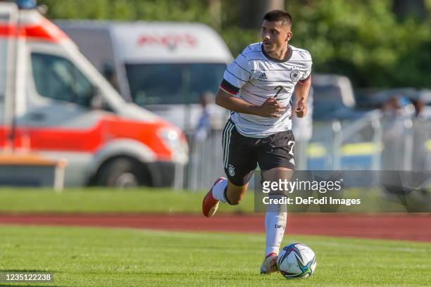 Lion Semic of Germany controls the Ball during the international friendly match between Germany U19 and Switzerland U19 at Salinenstadion on...