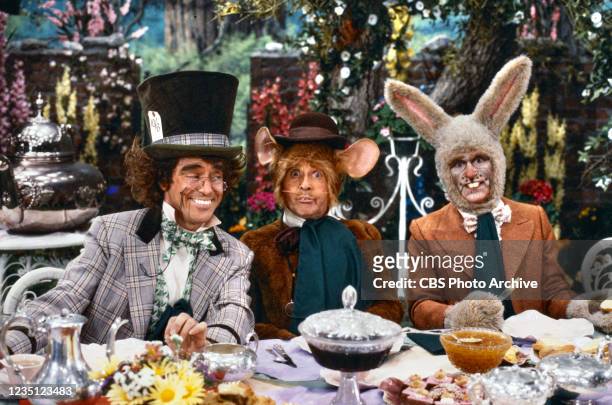 Pictured from left is Anthony Newley , Arte Johnson , Roddy McDowall in the made for television mini series, ALICE IN WONDERLAND, broadcast December...