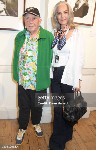 David Bailey and Catherine Bailey attend the David Bailey exhibition supported by Imitate Modern during Photo London 2021 at Somerset House on...