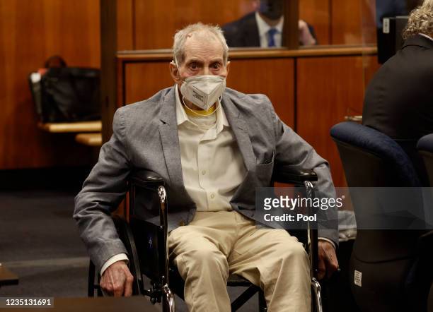Robert Durst in his wheelchair spins in place as he looks at people in the courtroom as he appears in an Inglewood courtroom with his attorneys for...