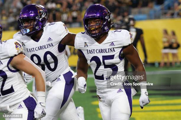 Keaton Mitchell running back of East Carolina during the Duke Mayo Classic college football game between the East Carolina Pirates and Appalachian...