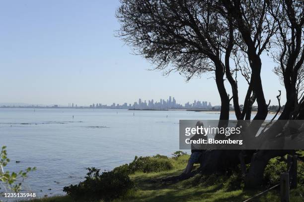 Man looks out over Port Phillip Bay from a walking trail in Melbourne, Australia, on Wednesday, Sept. 8, 2021. Australian Prime Minister Scott...