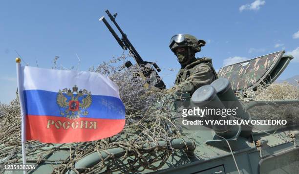 Russian servicemen take part in the "Rubezh-2021" joint military drills by the Collective Rapid Response Forces of the Collective Security Treaty...