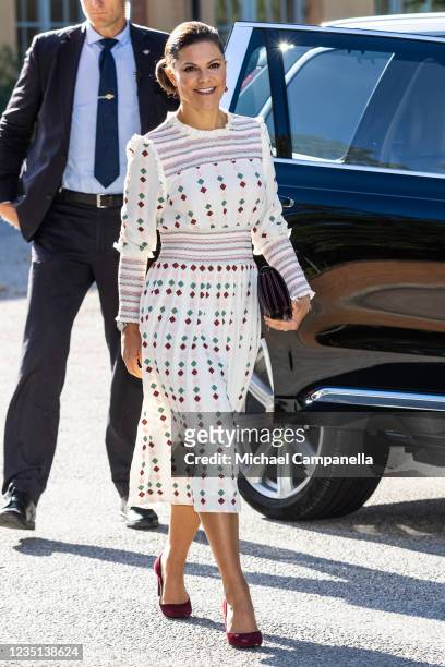 Crown Princess Victoria of Sweden arrives at the annual conference of the European Society of International Law at Stockholm University on September...