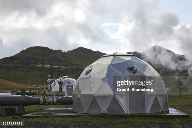 Pods, operated by Carbfix, containing technology for storing carbon dioxide underground, in Hellisheidi, Iceland, on Tuesday, Sept. 7, 2021. Startups...
