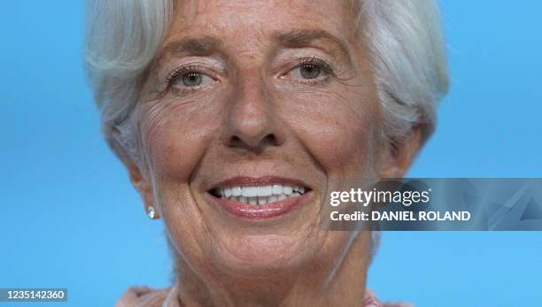 European Central Bank President Christine Lagarde addresses a press conference following a meeting of the governing council of the ECB in Frankfurt...