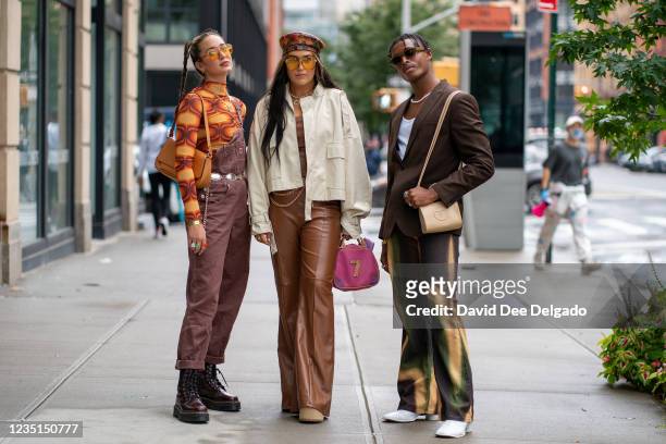 Guest are seen arriving at the Duo Doux Spring Summer 2022 fashion show at Spring Studios during New York Fashion Week on September 09, 2021 in New...
