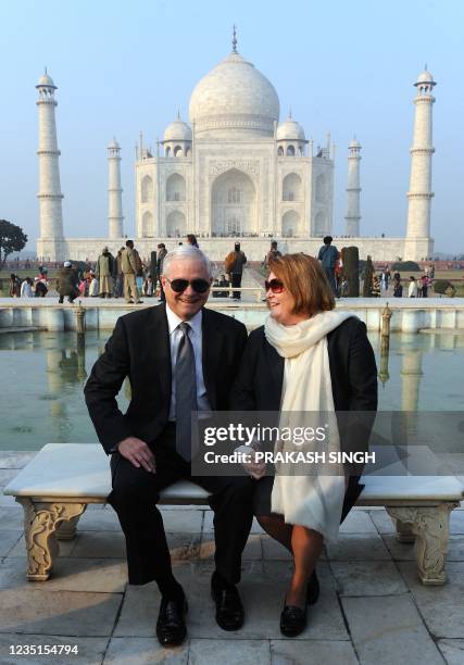 Defense Secretary Robert Gates poses with his wife Becky in front of the Taj Mahal in Agra on January 20, 2010. The Al-Qaeda network poses a serious...