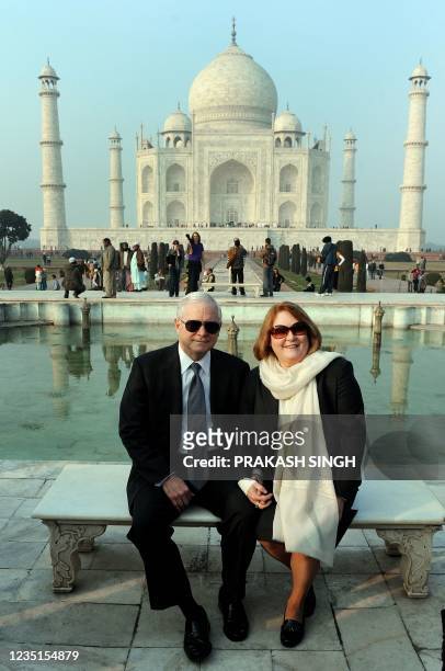 Defense Secretary Robert Gates poses with his wife Becky in front of the Taj Mahal in Agra on January 20, 2010. The Al-Qaeda network poses a serious...