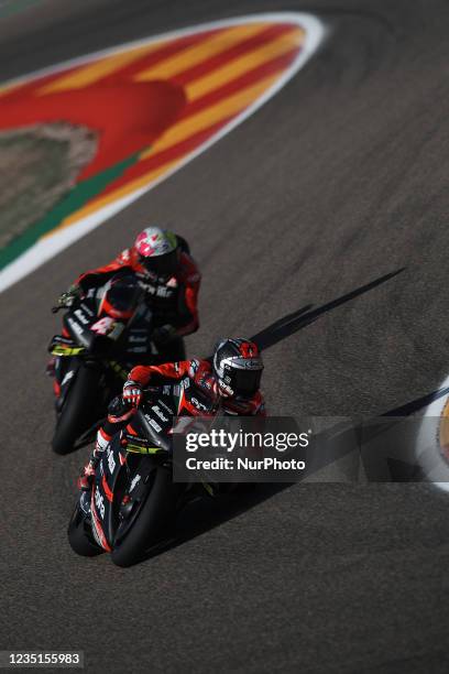 Maverick Vinales and Aleix Espargaro of Spain and Aprilia Racing Team Gresini during the free practice of Gran Premio TISSOT de Aragon at Motorland...