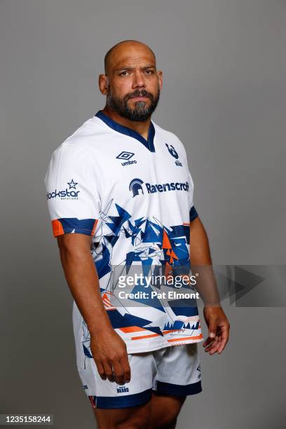 John Afoa poses for a portrait during the Bristol Bears squad photo call for the 2021-22 Gallagher Premiership Rugby season at the High Performance...