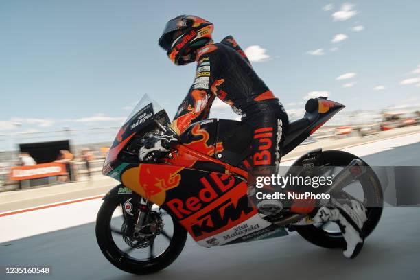 Pedro Acosta of Spain and Red Bull KTM Ajo during the free practice of Gran Premio TISSOT de Aragon at Motorland Aragon Circuit on August 10, 2021 in...