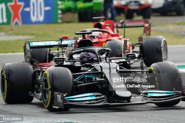 Lewis Hamilton , Mercedes-AMG Petronas Formula One Team, Charles Leclerc , Scuderia Ferrari Mission Winnow during practice ahead of the F1 Grand Prix...