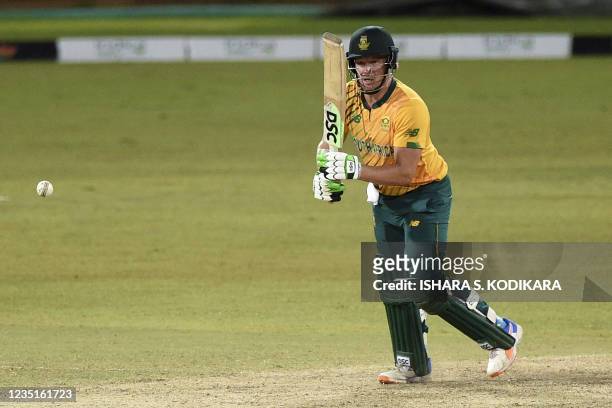 South Africa's David Miller plays a shot during the first international Twenty20 cricket match between Sri Lanka and South Africa at the R. Premadasa...